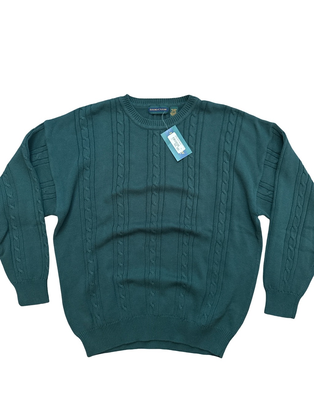 Vintage Izod Club Deadstock Men’s Green Cable Knit Sweater NWTS Size XL Retro